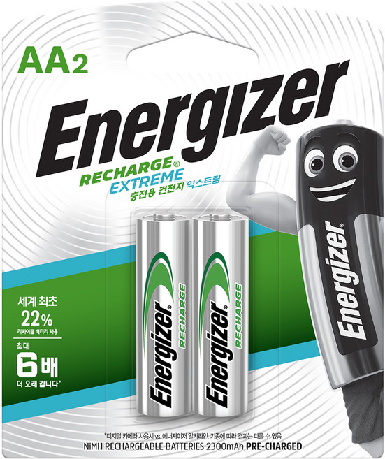 에너자이저 충전용 건전지 AA, 2개입, 1개