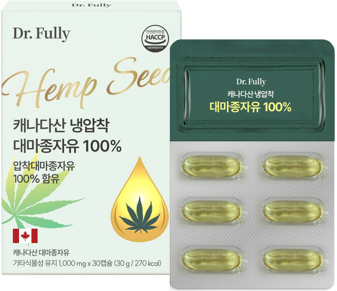 닥터풀리 캐나다산 냉압착 대마종자유 100%, 30정, 1개