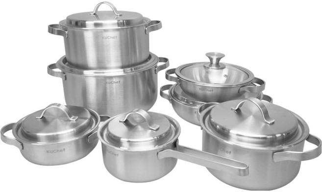 쿠쉐프 통 5중 인덕션 스텐 냄비 세트 7개, 1세트, 편수 16cm + 양수 18cm + 양수 20cm + 곰솥 24cm + 곰솥 28cm + 웍 20cm + 웍 24cm