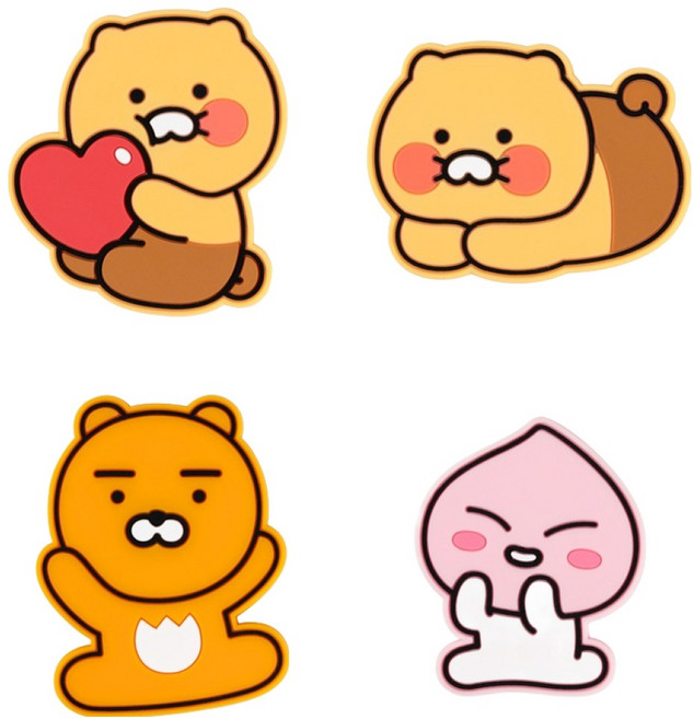 Kakao Friends PVC 磁鐵 4件組, 春植愛心, 春植吐司, 萊恩, 屁桃, 1層