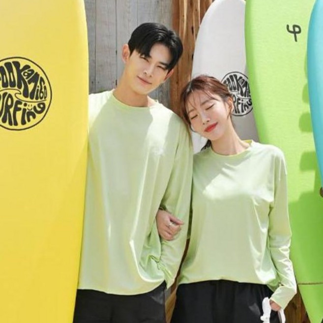 헤링본 수영복 긴팔 스윔웨어 루즈핏 비치웨어 래쉬가드 상의 RF342