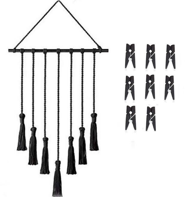 幸福商店 波西米亞風格居家牆壁裝飾 北歐風格裝飾品 酒瓶 7p + 木夾 8p 套組, 黑色(酒瓶)