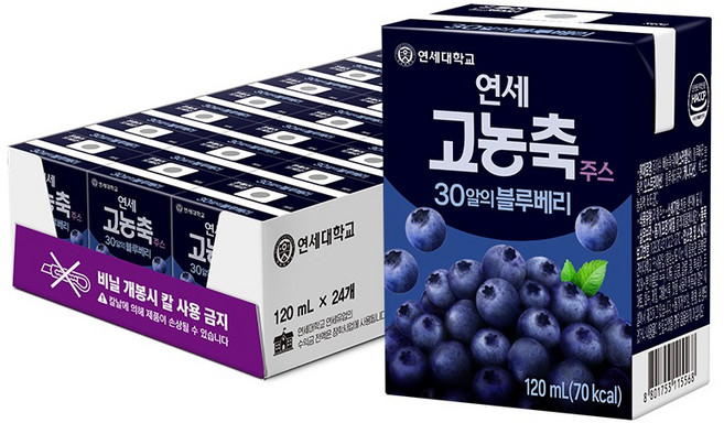 연세유업 고농축주스 30알의 블루베리, 24개, 120ml