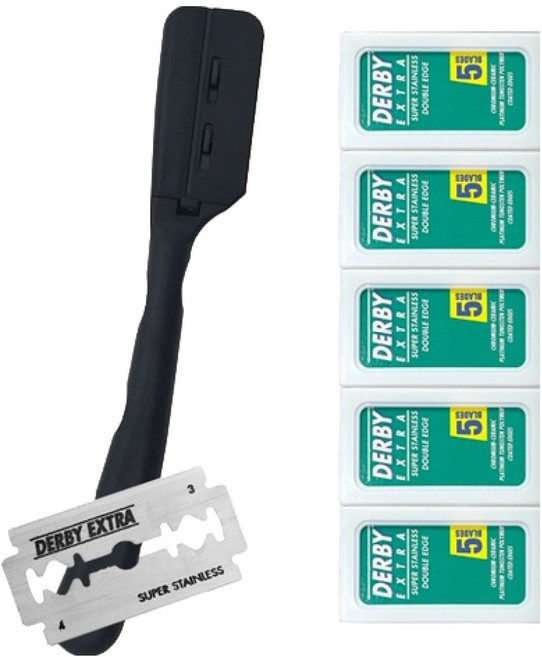 그레이거 양면날용 바버샵 면도기 GR-DP + DERBY 양면날 25p 세트, 1세트, 면도기 + 양면날 25p