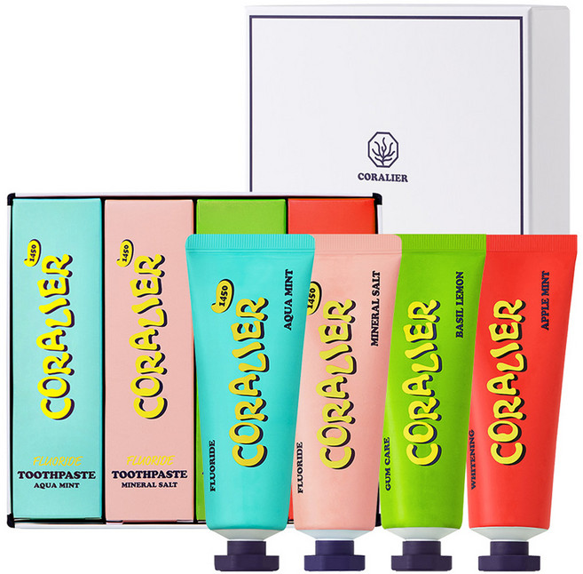 코랄리에 불소 치약 90g x 3종 + 70g 선물 세트 화이트, 1세트