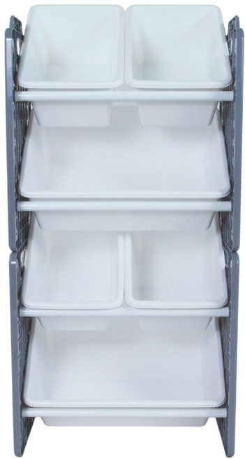 UNiPLAY 兒童用品收納 玩具收納架 含收納桶6個 UB45512, 白色 + 灰色, 1套