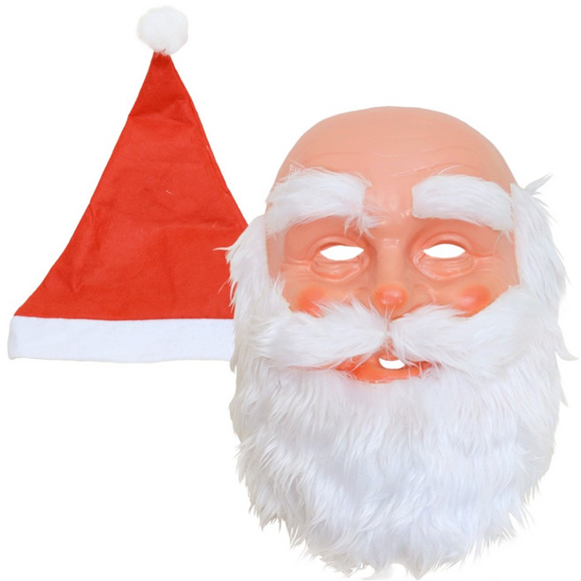스투피드 크리스마스 산타 할아버지 코스프레 가면 21 x 29 cm+ 모자 29 x 36.5 cm 세트, 혼합색상, 1세트