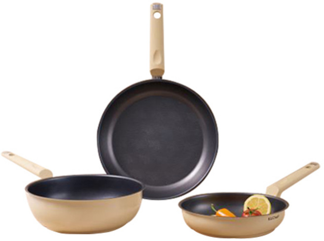 쿠쉐프 인덕션 스텐 세라믹 코팅 프라이팬 3종 세트, 아이보리, 프라이팬 22cm + 궁중팬 24cm + 프라이팬 28cm, 1세트