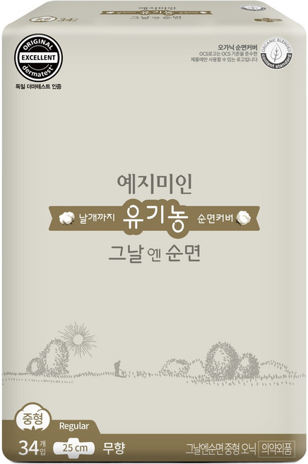 예지미인 그날엔순면 순면커버 생리대, 중형, 34개입, 1개