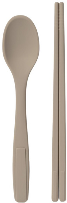 키친팩토리 파스텔 실리콘 어린이 수저세트, 샌드베이지, 1세트, 숟가락 + 젓가락