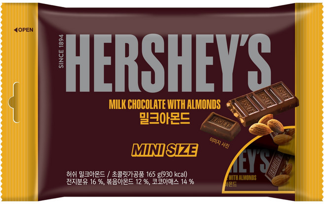 허쉬 크리미 밀크아몬드 초콜릿 미니 사이즈, 165g, 1개