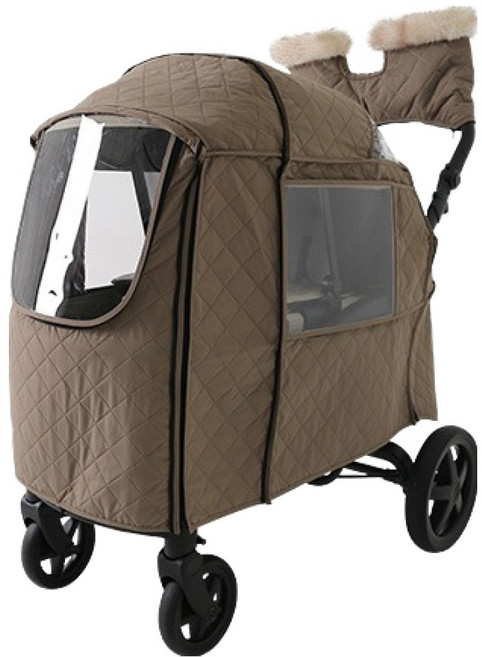 pompolarr 嬰幼兒用 Fleuron F2 嬰兒推車專用保暖套組 防寒罩 + 暖手套組, 棕色, 1套