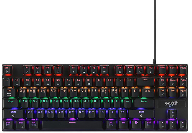 지클릭커 슈퍼히어로 87키 게이밍 기계식 유선 텐키리스 키보드, 블랙, GK-510X, 청축
