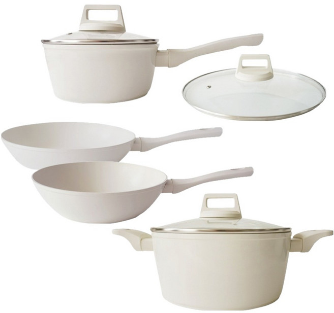 코코리 인덕션 냄비 후라이팬 세트, 크림 화이트, 1개, 5종