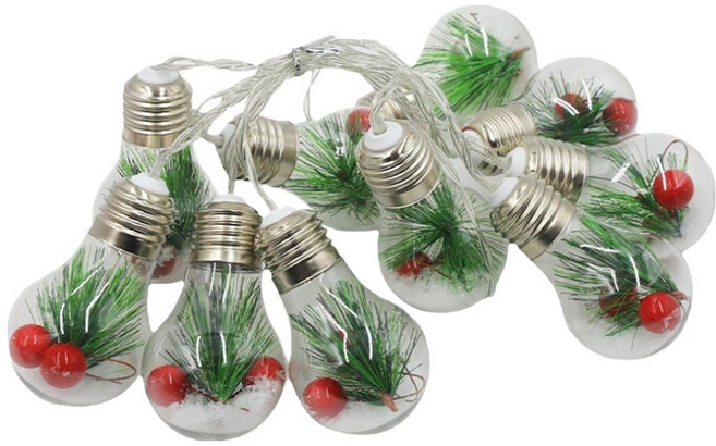 半島良品 聖誕布置燈串 電池款 球泡, 紅果聖誕樹, 1個