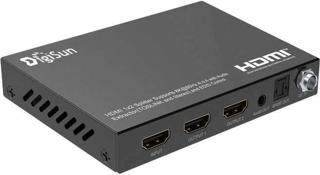 DigiSun 得揚 8K HDMI 2.1 一進二出分配器 音訊擷取器, 單一顏色, 1個