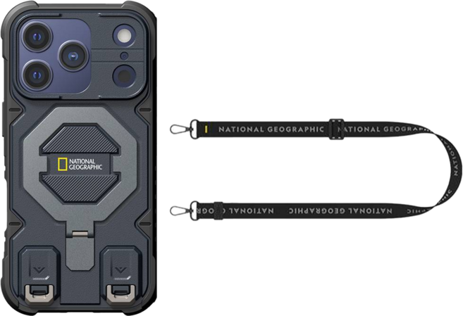 NATIONAL GEOGRAPHIC 國家地理 手機 保護殼 防摔保護殼 iPhone 17 Pro Max 磁吸支架 附掛繩 藍色