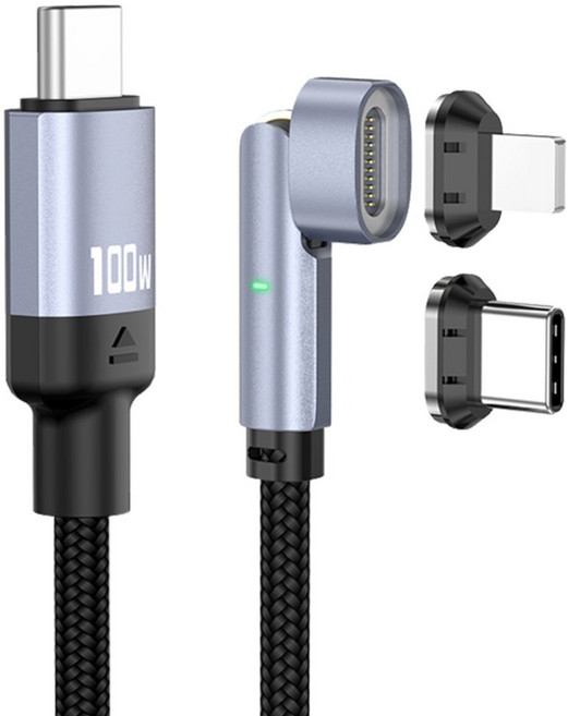 YORI CAR 優里 11pin磁吸彎頭充電線+Type C磁吸頭+Lightning磁吸頭, 黑色, 1個, 50cm
