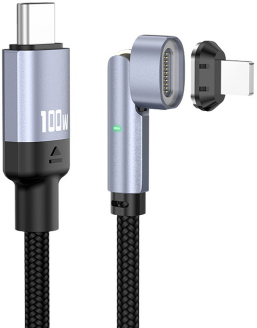 YORI優里 11pin磁吸彎頭充電線+Lightning磁吸頭, 黑色, 1個, 100cm