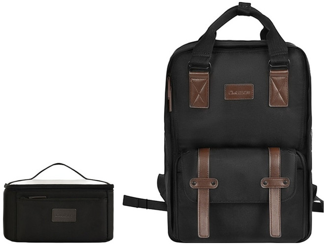 Cwatoun 科頓 彩虹經典皮革點綴相機後揹包套組, 黑色, 1套