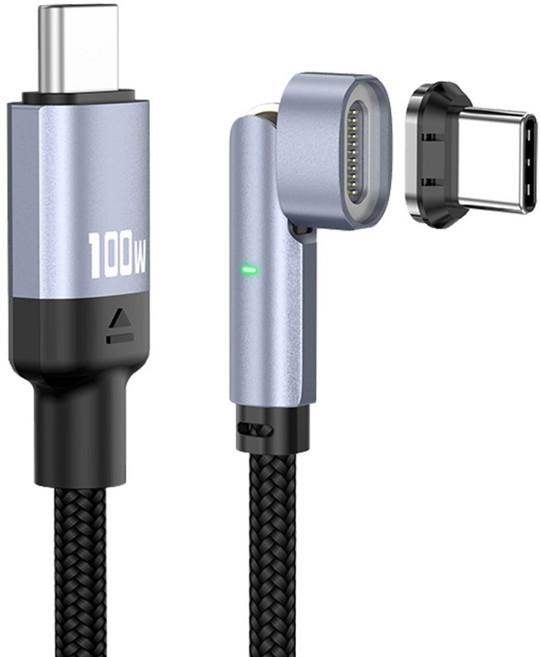 YORI優里 11pin磁吸彎頭充電線+Type C磁吸頭, 黑色, 1個, 50cm