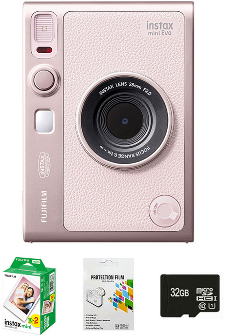 인스탁스 미니에보 즉석카메라 젠틀로즈 + 미니필름 2p + 메모리카드 32GB + 보호필름 세트 FI038, 1개