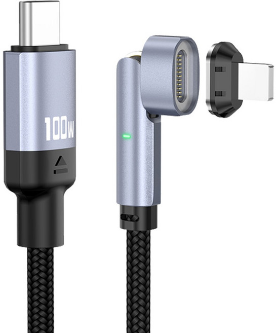 YORI優里 11pin磁吸彎頭充電線+Lightning磁吸頭, 黑色, 1個, 50cm