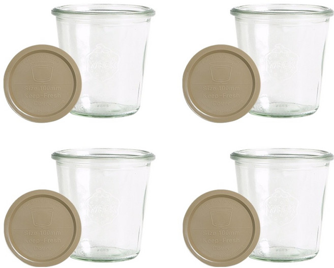 WECK 유리병 290ml x 4p + PE 뚜껑 베이지 4p 세트, 1세트