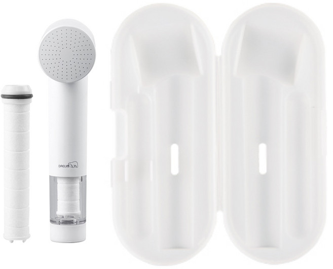 DAELIM BATH 旅行用濾芯蓮蓬頭 + 2個濾芯 + 收納盒套組, 白色, 1套