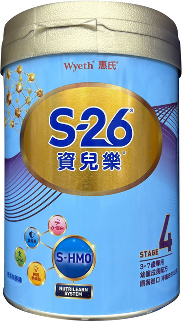 Wyeth 惠氏 S-26 資兒樂幼童成長配方奶粉 再升級版 4號 3~7歲, 850g, 1罐