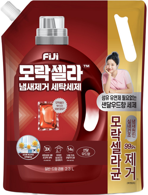 피지 모락셀라 섬유유연제 필요없는 실내건조 냄새제거 세탁세제 샌달우드향 리필, 2.3L, 1개