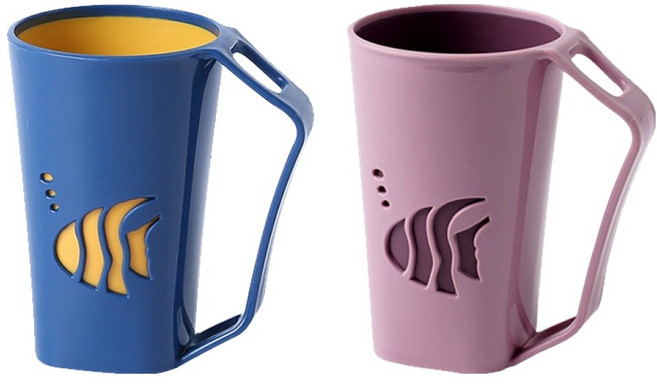 인앳홈 피쉬 거꾸로 양치컵 2종 세트, 네이비, 진핑크, 1세트