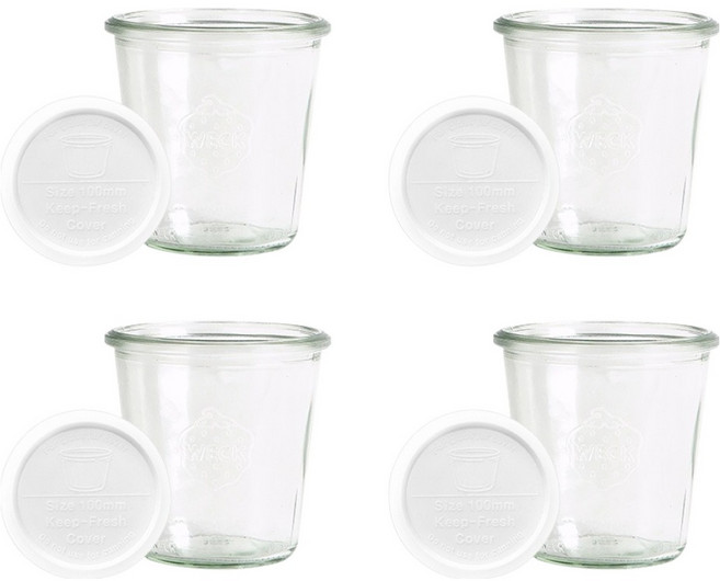 WECK 900 유리병 290ml x 4p + PE 뚜껑 밀크 4p 세트, 1세트