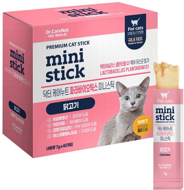 닥터케어누트 고양이 파라바이오틱스 미니 스틱 40p, 1개, 280g, 닭고기