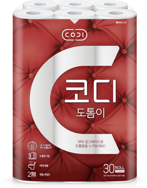 코디 도톰이 3겹 데코 롤화장지, 30m, 30롤, 1개