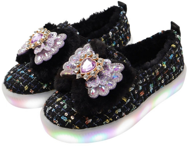 풋풋 트위드온하트 LED 털 슬립온