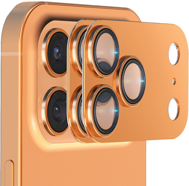 Mobilnjoy 防眩光鋼化玻璃金屬環一體式手機相機鏡頭保護貼 橘色 2入組, 1套