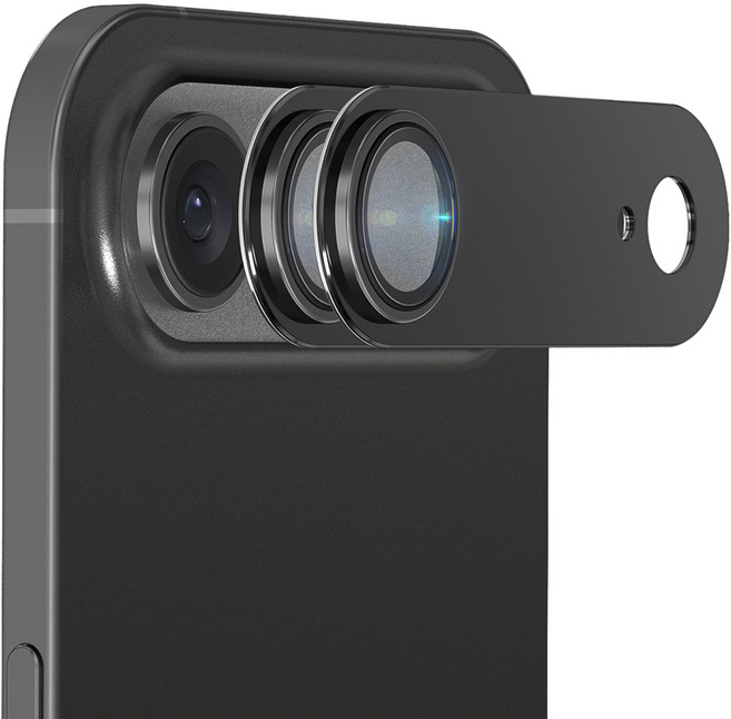 모빌앤조이 빛 번짐 방지 강화유리 메탈링 일체형 휴대폰 카메라 렌즈 보호필름 블랙 2p 세트, 1세트