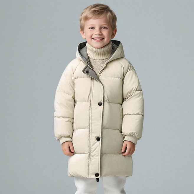 JOYMULTI 連帽撞色長版羽絨外套