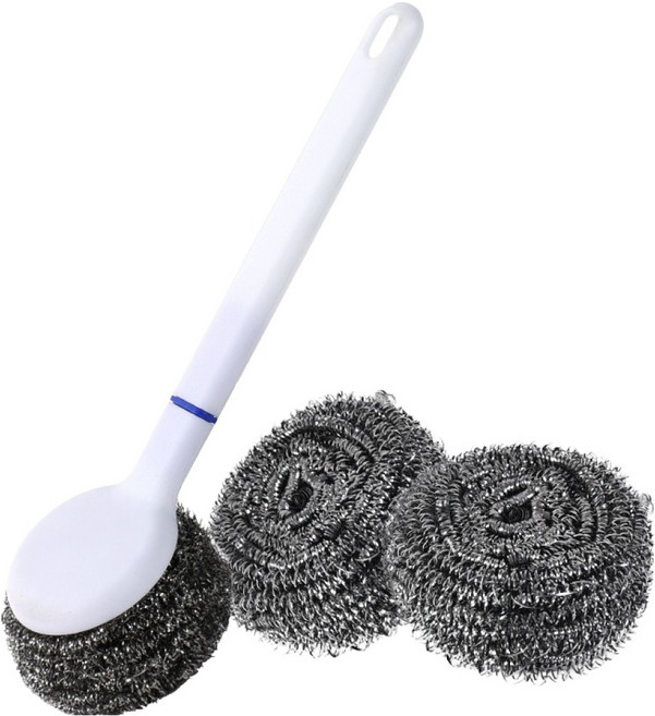 헬로키친 손잡이 스텐 세척솔 + 철수세미 리필 2p 세트, 화이트, 1세트