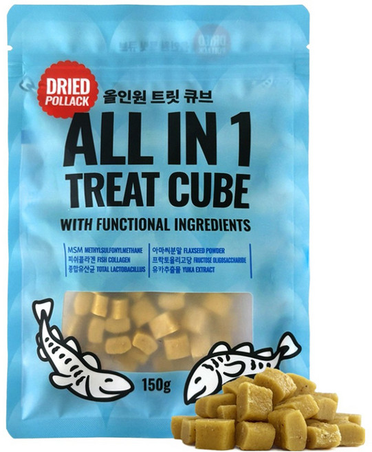 야아부르니 강아지 간식 올인원 노즈워크 져키 트릿 큐브, 150g, 1개, 황태