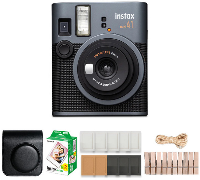 FUJIFILM 富士 instax 即時相機 黑色 + 專用相機包 黑色 + 迷你底片 20張 + 紙相框 隨機出貨 + 木製裝飾組, mini 41, 1套