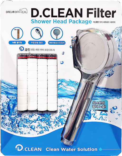 DAELIM BATH Dclean 多功能濾芯蓮蓬頭寬版型 + 多功能濾芯 4 入組, 鉻色 + 白色 + 銀色, 1套