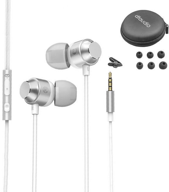 DTAudio 重低音 磁吸線控入耳式耳機 附耳機線夾 + 收納包 + 耳帽 3.5mm, 銀色, K9