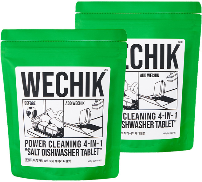 위칙 파워 솔트 식기세척기 세제, 480g, 2개