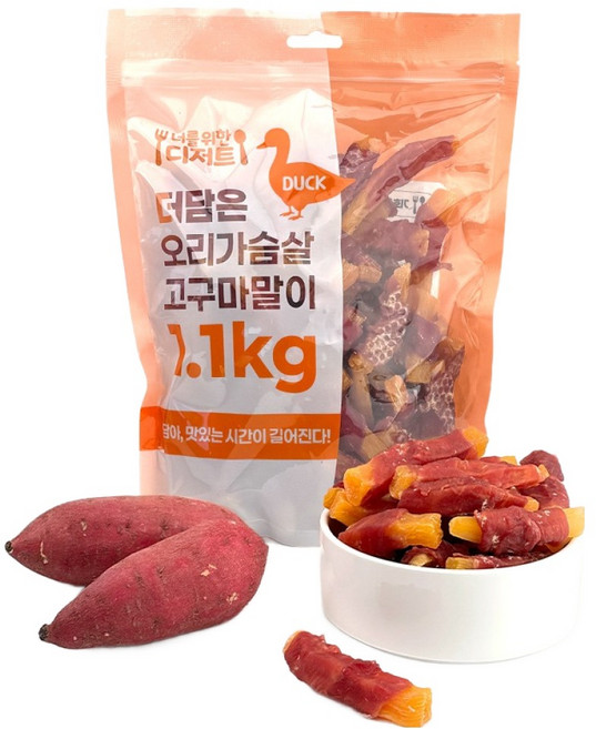 너를위한디저트 강아지 더담은 오리고구마말이, 1.1kg, 1개, 혼합맛(오리/고구마)