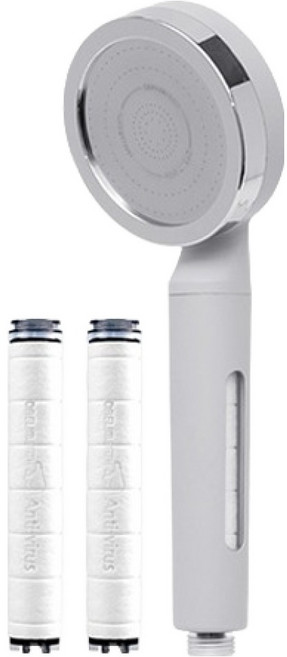 DAELIM BATH D.clean 寬版蓮蓬頭 + 多功能濾芯2入組, 灰色 + 白色 + 銀色, 1套