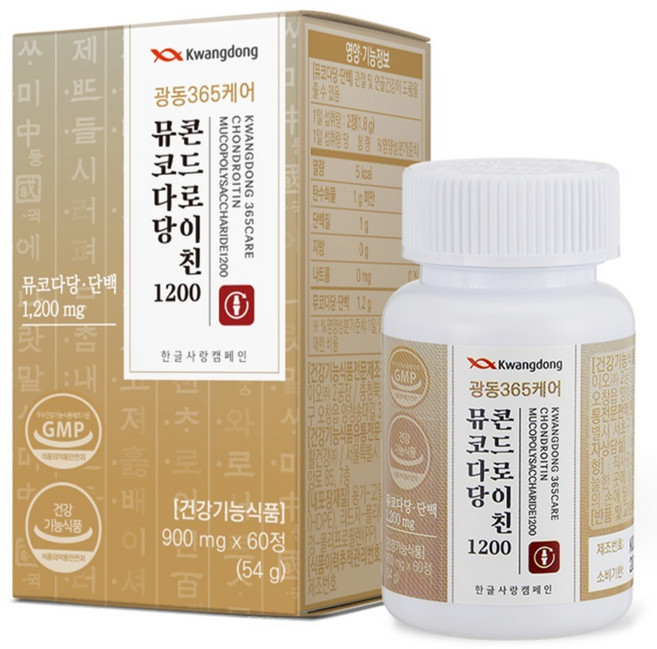 광동 365케어 콘드로이친 뮤코다당 1200 54g, 1개, 60정