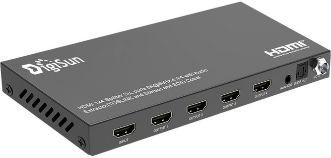 DigiSun 得揚 8K HDMI 2.1 一進四出分配器 + 音訊擷取器 QHA9514, 單一顏色, 1個