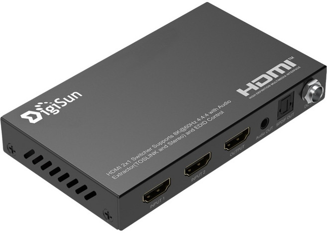 DigiSun 得揚 8K HDMI 2.1 二進一出切換器 + 音訊擷取器 QHA9521, 單一顏色, 1個